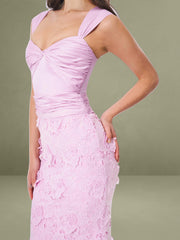 Dahlia Pink Floral Lace Mermaid Gown