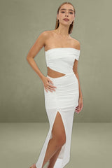 White Bodycon Dress One Shoulder Maxi