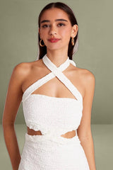 White Bodycon Dress Sleeveless Textured