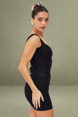 Black Bodycon Dress Sleeveless Ruched