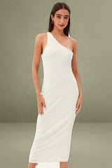White Maxi Dress Sleeveless One Shoulder Bodycon