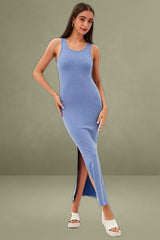 Blue Maxi Dress Sleeveless Bodycon Rib