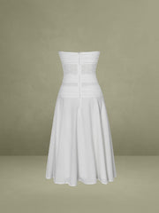 Maelis White Eyelet Drop Waist Cotton Midi Dress