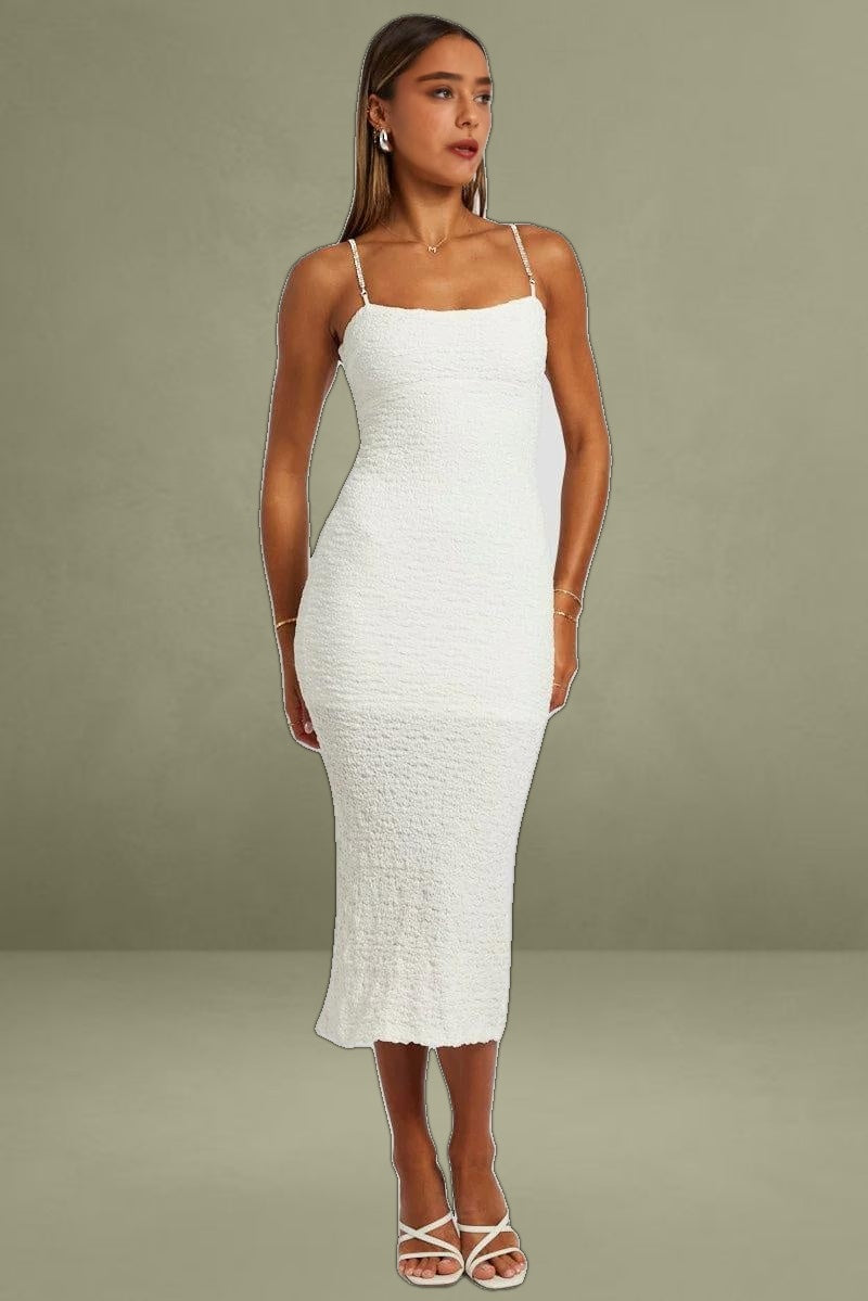 White Textured Bodycon Dress
