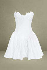 Sacha White Lace Drop Waist Corset Puffy Mini Dress
