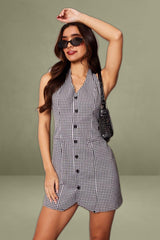 Black Check Halter Neck Mini Dress