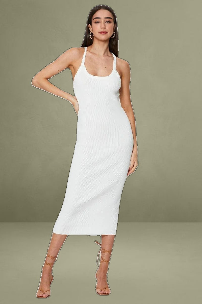 White Knit Dress Midi
