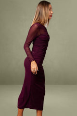 Brown Long Sleeve Mesh Bodycon Dress