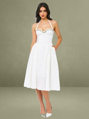 Gianna White Embroidered Halter Maxi Dress