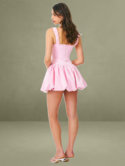 Aubrey Pink Satin Bubble Hem Mini Dress