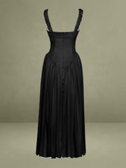 Black Satin Drop Waist Maxi Sundress