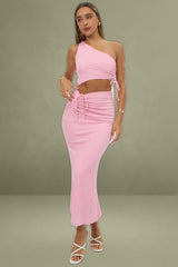 Pink Bodycon Dress One Shoulder Maxi