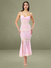 Pallas Pink Lace Trim Crochet Mermaid Maxi Dress