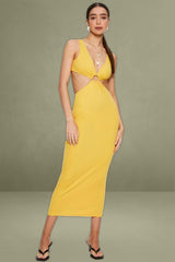 Orange Midi Dress Ribbed Cut Out