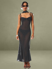 Black Base Polka Dot Chiffon Maxi Dress