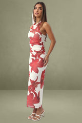 White Floral Halter Neck Bodycon Dress