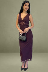 Red Sleeveless Mesh Bodycon Dress