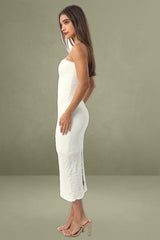White Textured Midi Bodycon Boob Tube Dress