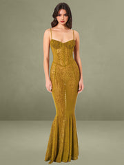 Ulani Gold Burnout Velvet Detail Mesh Maxi Dress
