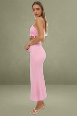 Pink Bodycon Dress One Shoulder Maxi