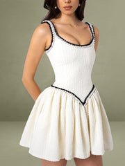 Coco White Boucle Tweed V Waist Mini Dress