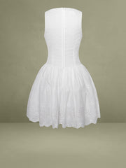 Aaliyah White Eyelet Plunging Halter Drop Waist Mini Dress