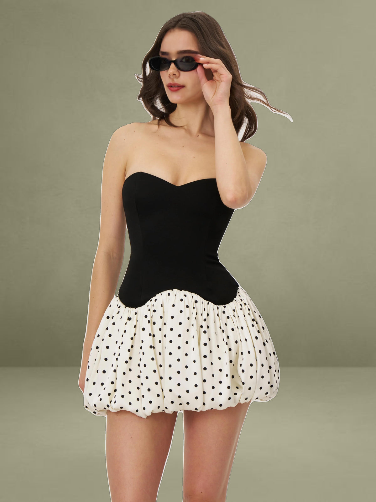 Dahliana Polka Dot Bubble Hem Corset Mini Dress