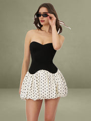 Dahliana Polka Dot Bubble Hem Corset Mini Dress