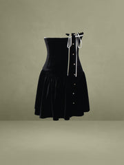 Black and White Velvet A Line Corset Mini Dress