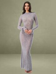 Waylynn Gray Animal Print Burnout Velvet Detail Mesh Backless Maxi Dress