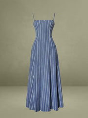 Abygail Stripe Cotton Denim Maxi Dress