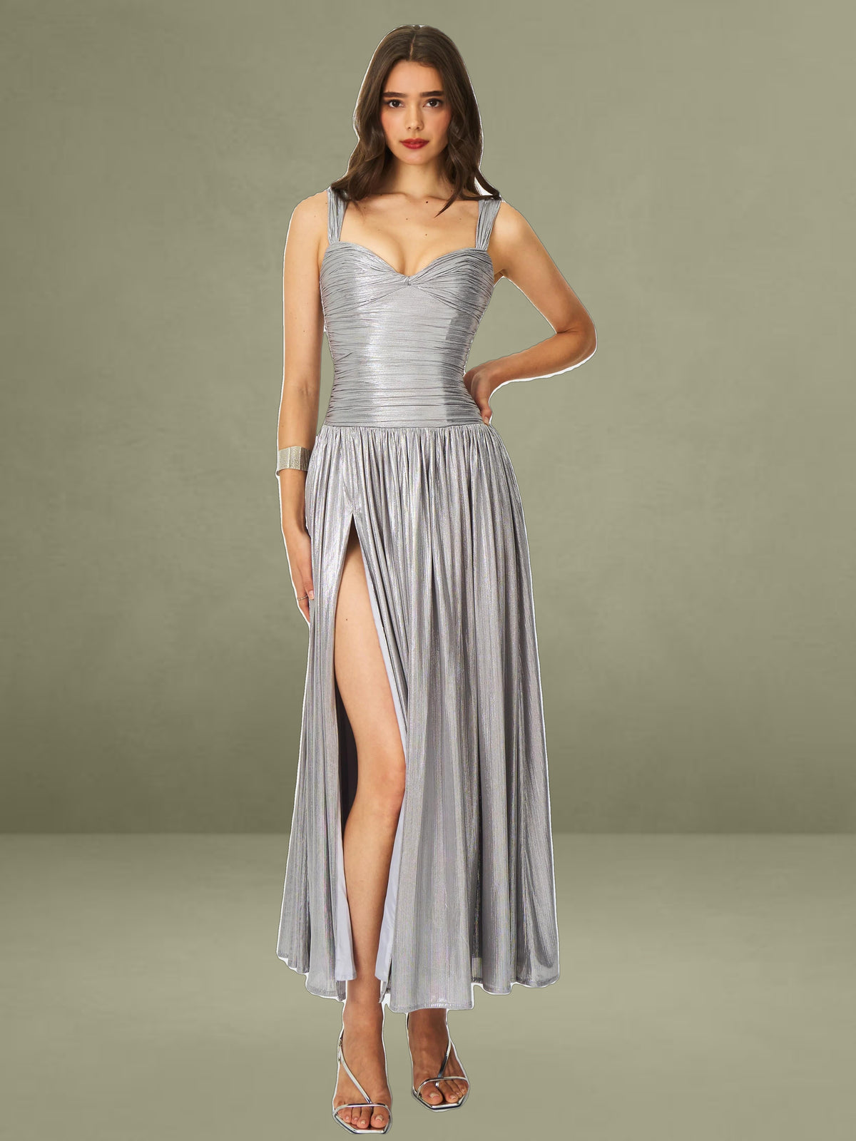 Palmer Silver Glitter Drop Waist Maxi Dress