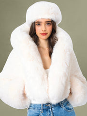Kali White Cropped Vegan Fur Jacket With Hood