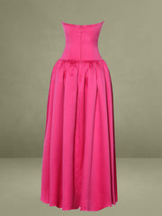 Fuchsia Satin Strapless Drop Waist Corset Gown
