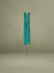 Perley Teal Satin and Lace Midi Dress