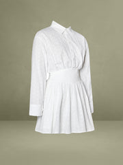 Gabriella White Cotton Eyelet Button Up Long Sleeve Shirt Dress