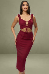 Red Bodycon Dress Textured Midi