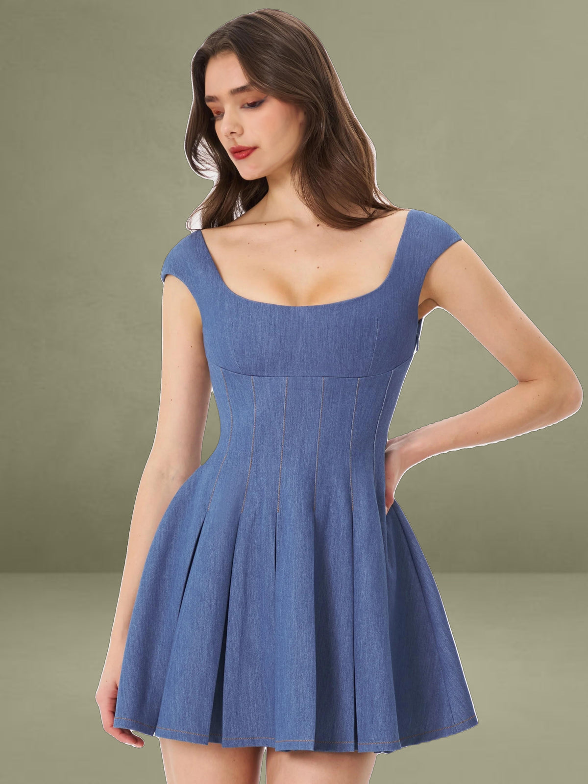 Sada Pleated Denim Mini Dress