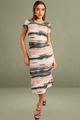 Brown Abstract Mesh Dress Short Sleeve