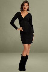 Black Slinky Jersey Twist Front Dress