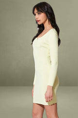 Yellow Knit Dress Long Sleeve Bodycon