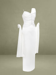 Karmen Pearl Top Pencil Slip Gown with Scarf