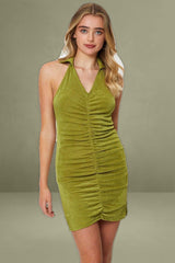 Green Mini Dress Halter Neck