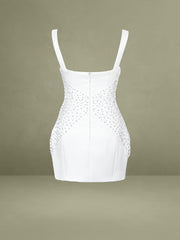 Tais Pearl Beaded Cocoon Shape Sleeveless Mini Dress