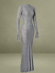 Waylynn Gray Animal Print Burnout Velvet Detail Mesh Backless Maxi Dress