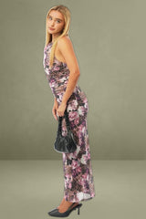 Brown Animal Print Bodycon Dress Halter Neck