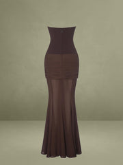Espresso Sweetheart Draped Mesh Mermaid Maxi Dress