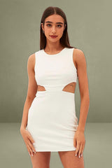 White Mini Dress Sleeveless Round Neck Cut Out