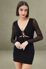 Black Animal Print Bodycon Dress Long Sleeve Mesh