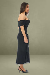 Black Bodycon Dress Off Shoulder Mesh